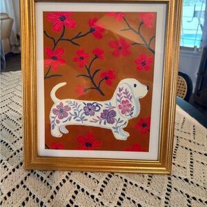 Floral Dog Art in Gold Frame